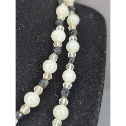 Vintage Double Strand Faux Pearl & Bead Layered Necklace Mid-Century Elegance