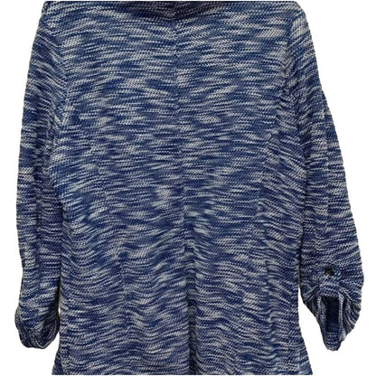 NWT Bagatelle Draped Front Woven Knit Roll Tab Cardigan Sz Small in Blue Tweed