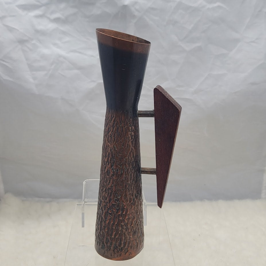 Joda Wert Arbeit German Atomic 60s Ewer Vase Hammered Copper teak handle 8.5"