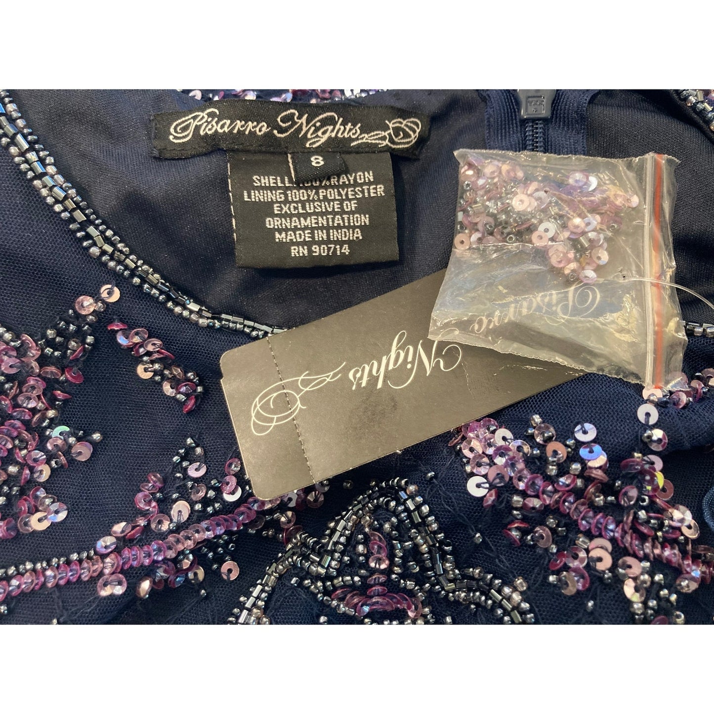NWT Pisarro Nights Art Deco Beaded Mesh Cocktail Dress Size 8 in Carbon
