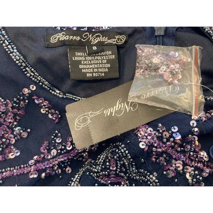 NWT Pisarro Nights Art Deco Beaded Mesh Cocktail Dress Size 8 in Carbon