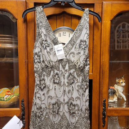 Pisarro Nights Size 10 Formal Dress Sequin Beaded Gown Sleeveless NEW Maxi Taupe