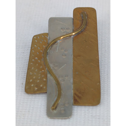 Vintage Handmade Mixed Metal Brutalist Brooch Pin Hammered Silver Copper Bronze