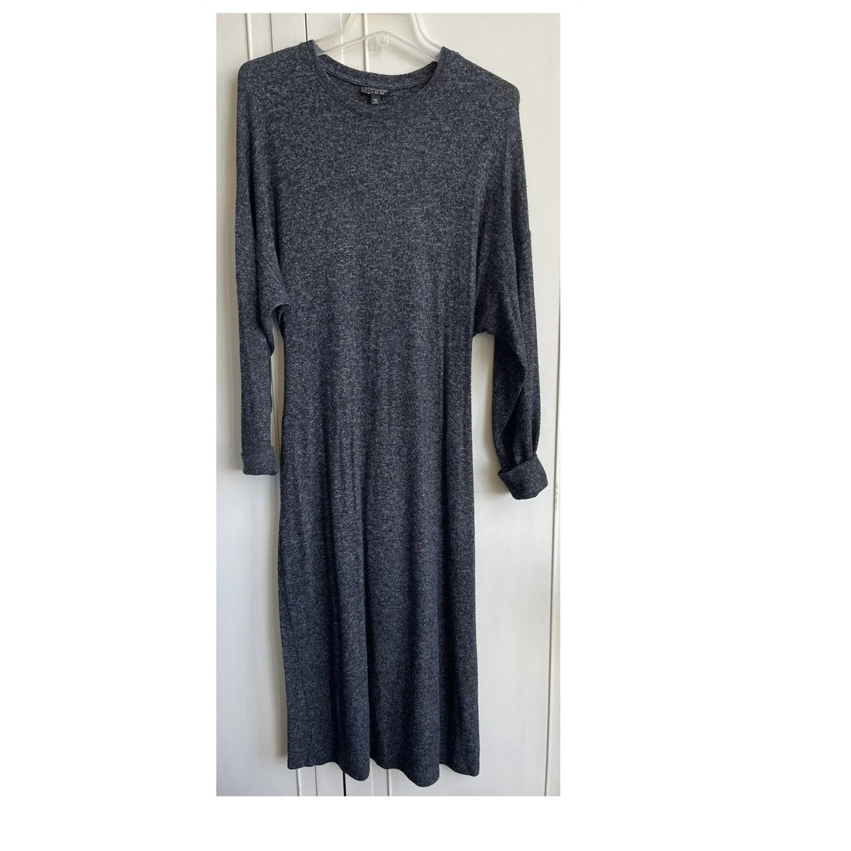 Topshop Gray Sweater Dress Size 6 Knit Long Sleeve Midi Tie in Back Long Sleeve