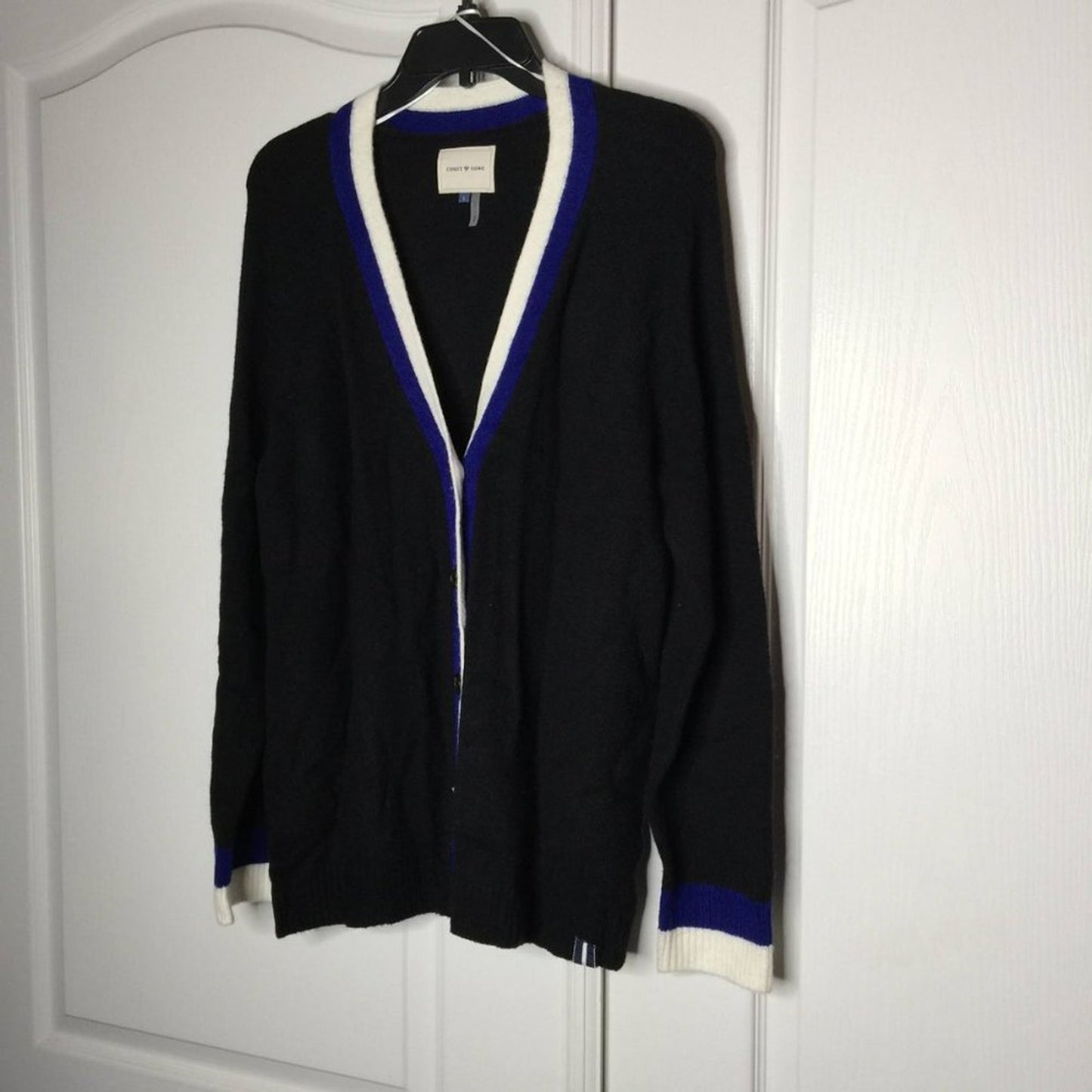 Court and Rowe Cardigan Sweater Long Sleeve Striped Large Cozy Black Blue White