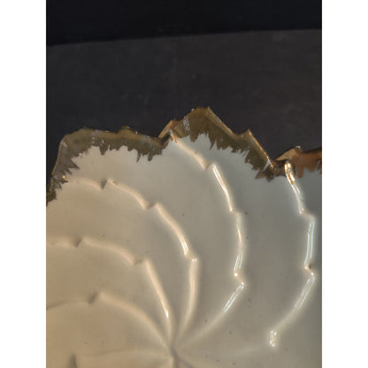 Vintage 1967 Handmade Ceramic Spiral Dish Gold Trim Ruffled Edge