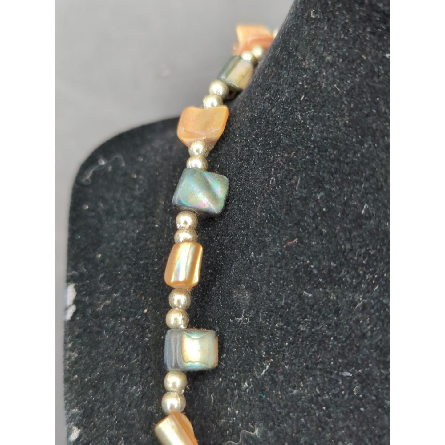 Vintage Earthy Gemstone Bead Gold Tone Bar Station Collar Necklace Boho Chic