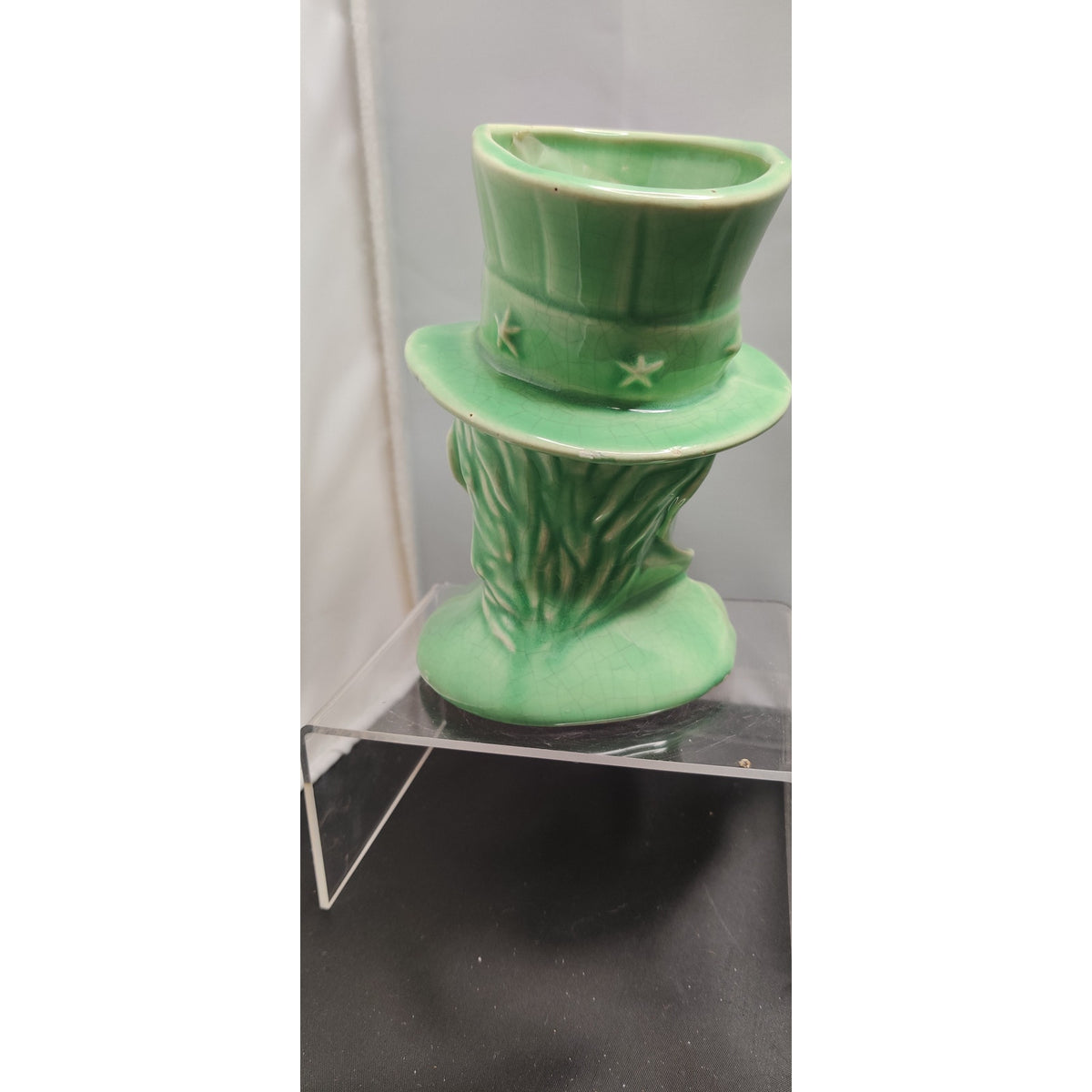 Vintage 1950 Vase Uncle Sam Green Top Hat HeadVase Planter Figurine Collectible