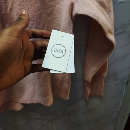 1901 Blush Pink Pearl Shoulder Sweater: Elegant Casual Cozy Long Sleeve Pullover