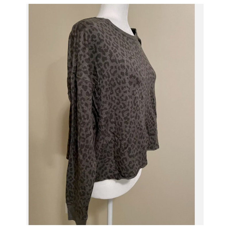 Thread & Supply Women's Green Leopard Print Long Sleeve Cropped Top Sz Medium