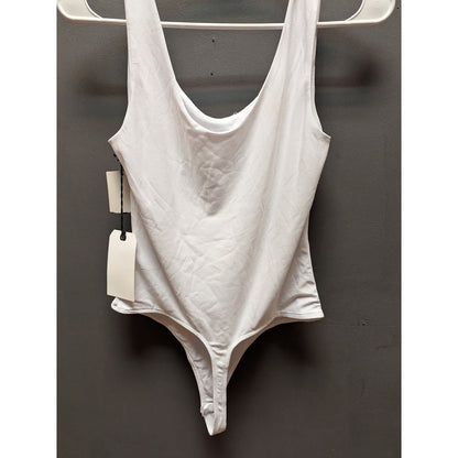 Leith Women's Small Solid White Scoop Neck Bodysuit NWT Thong Casual Layering