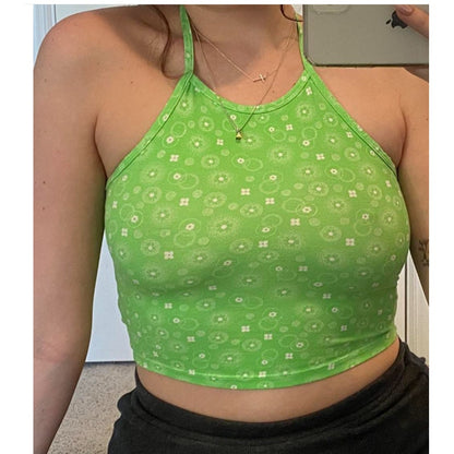 NEW Nordstrom BP Tie Halter Crop Top in Green Frosty Foulard Size 1X Extra Large