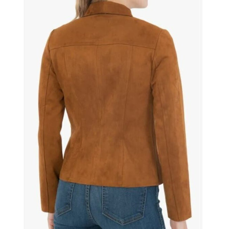 KUT from the Kloth Karina Moto Draped Faux Suede Jacket Sz Medium in Brandy NWT