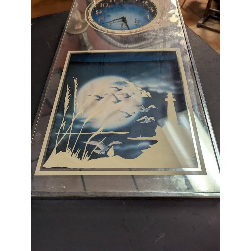 Vintage 1970s Brytone Mechanical Mirror Works Lighthouse Nautical Wall Clock