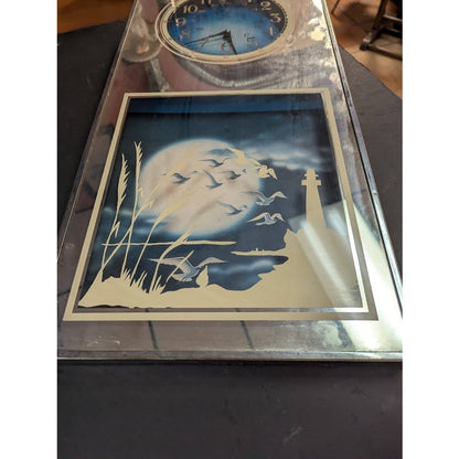 Vintage 1970s Brytone Mechanical Mirror Works Lighthouse Nautical Wall Clock