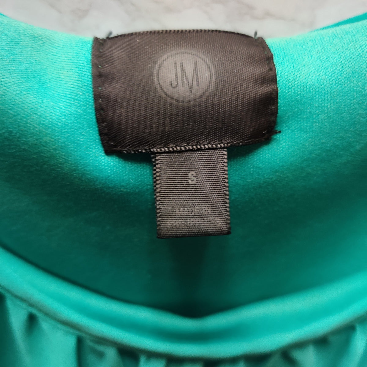JM Collection Teal Flutter Sleeve Banded Hem Top Womens Small Crewneck Blouse