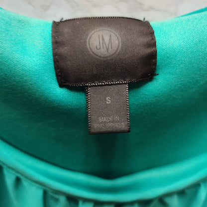 JM Collection Teal Flutter Sleeve Banded Hem Top Womens Small Crewneck Blouse