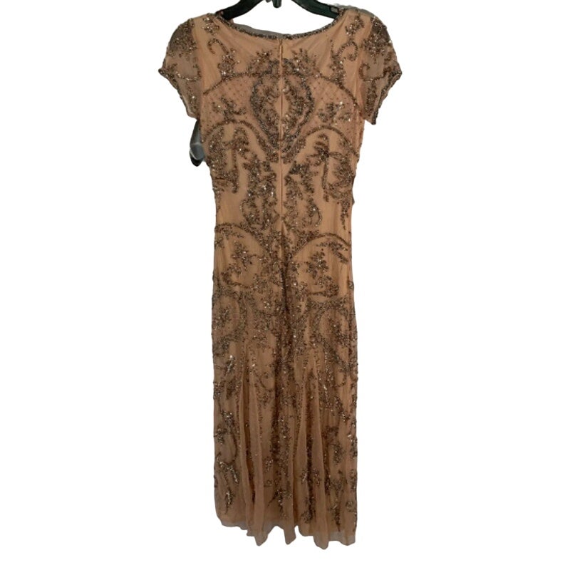 Pisarro Nights Blush Pink Sequined Beaded Gown Short Sleeve Size 2 or XS Formal