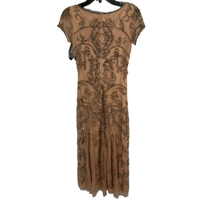 Pisarro Nights Blush Pink Sequined Beaded Gown Short Sleeve Size 2 or XS Formal