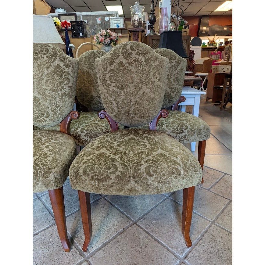 Secondhand Sandies: Set of 5 Dining Chairs Green Velvet Flocking