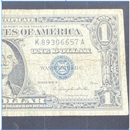Paper Currency Bank Note USA Money $1 Series 1957 A Silver Certificate Blue Seal