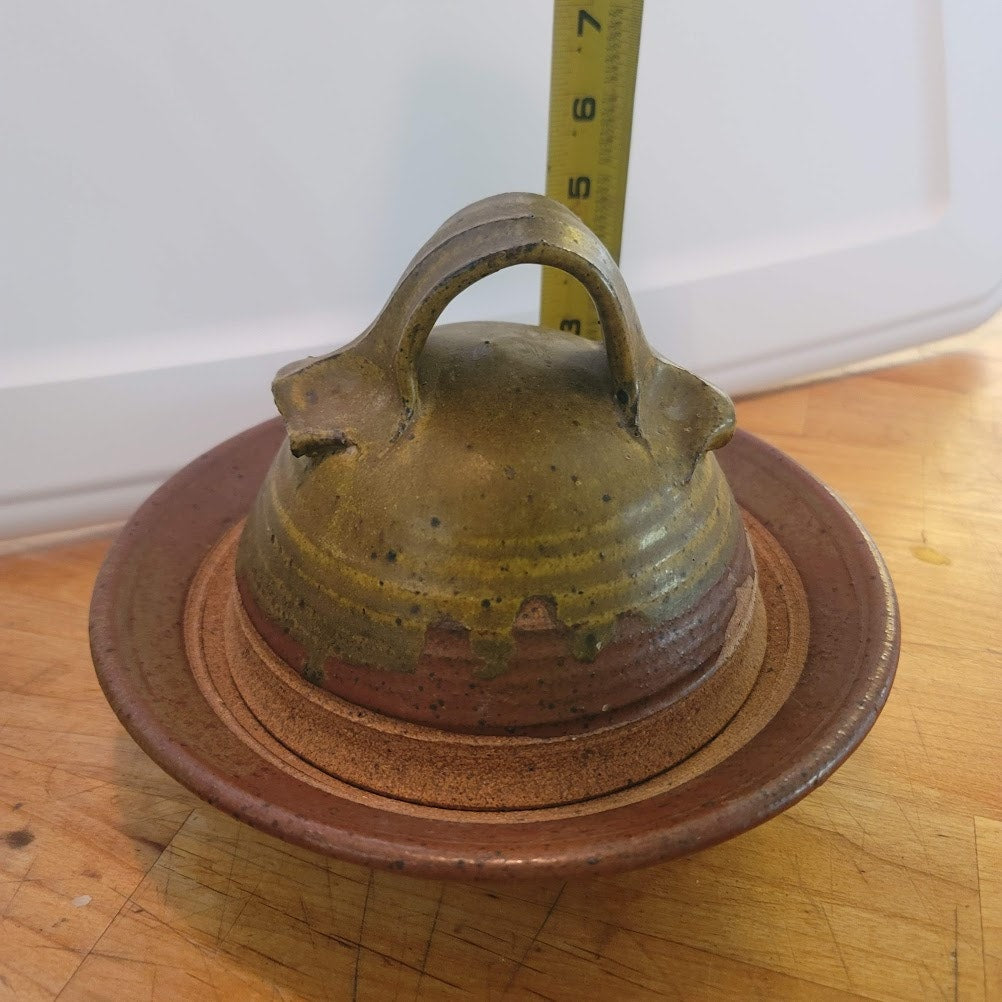 Stoneware studio pottery butter loaf cheese dome lidded Cloche Artisan earthtone
