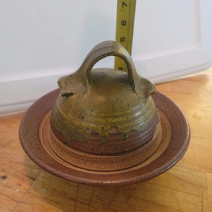 Stoneware studio pottery butter loaf cheese dome lidded Cloche Artisan earthtone