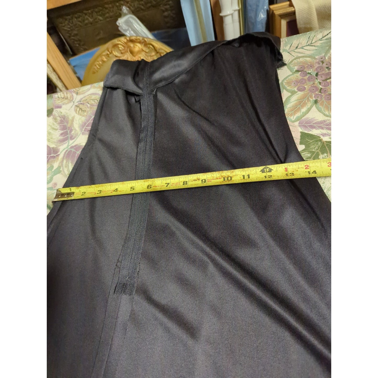Vintage Black Asymmetrical Beaded Strap Satin Finish Midi Gown Dress Extra Small
