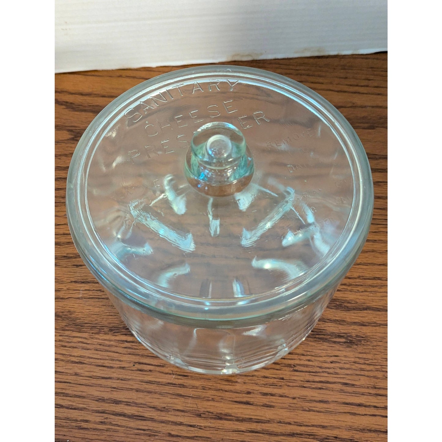 Vintage Clear Glass Round Sanitary Cheese Preserver Storage Container & Lid