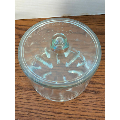 Vintage Clear Glass Round Sanitary Cheese Preserver Storage Container & Lid