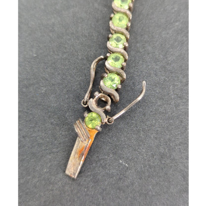 Vintage BRACELET FAB Sterling Silver 925 Tennis bracelet Peridot Green Stones