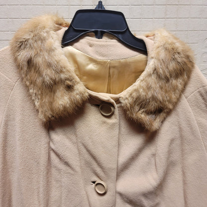 Kashmiracle Faux Cashmere Vintage wool coat Faux Fur Collar Tan Camel 1950s Med