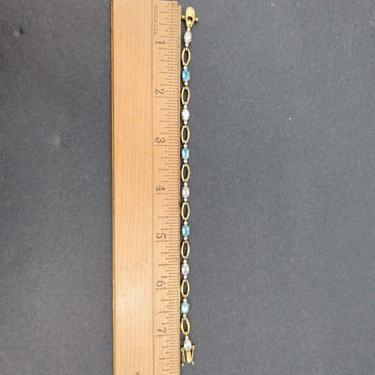 Vintage Fashion Gold-Tone Marquise Link Aquamarine Crystal Bracelet