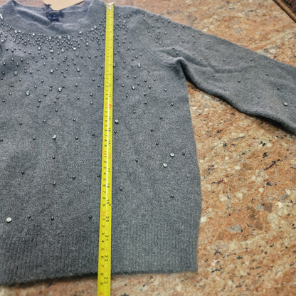 Halogen Pullover Sweater Rhinestone Lightweight Grey Medium Stretch NEW cozy