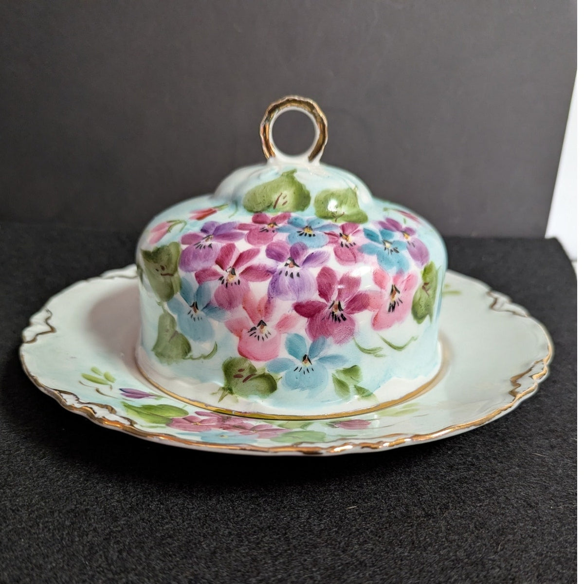 vintage Hutschenreuther Selb Bavaria covered butter dish handpaint floral round