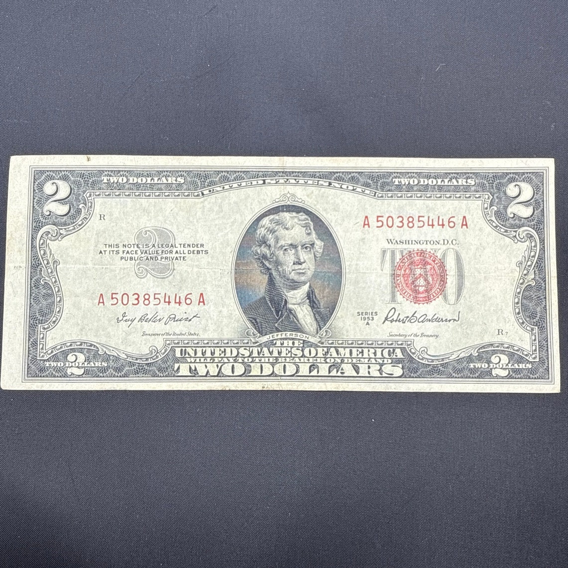 Paper Currency Bank Note USA Paper Money $2 Series 1953 A red seal priest