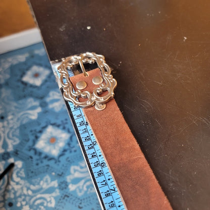 BKE Genuine Leather Large Belt Brown Studded Silver Buckle Boho Western