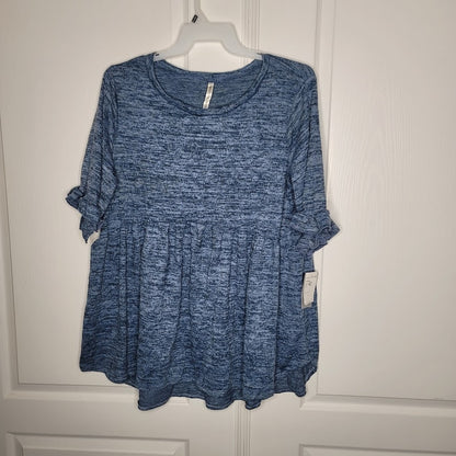 Forgotten Grace Size 2X Marled Blue Soft Blouse Peplum  Casual top 3/4 sleeve