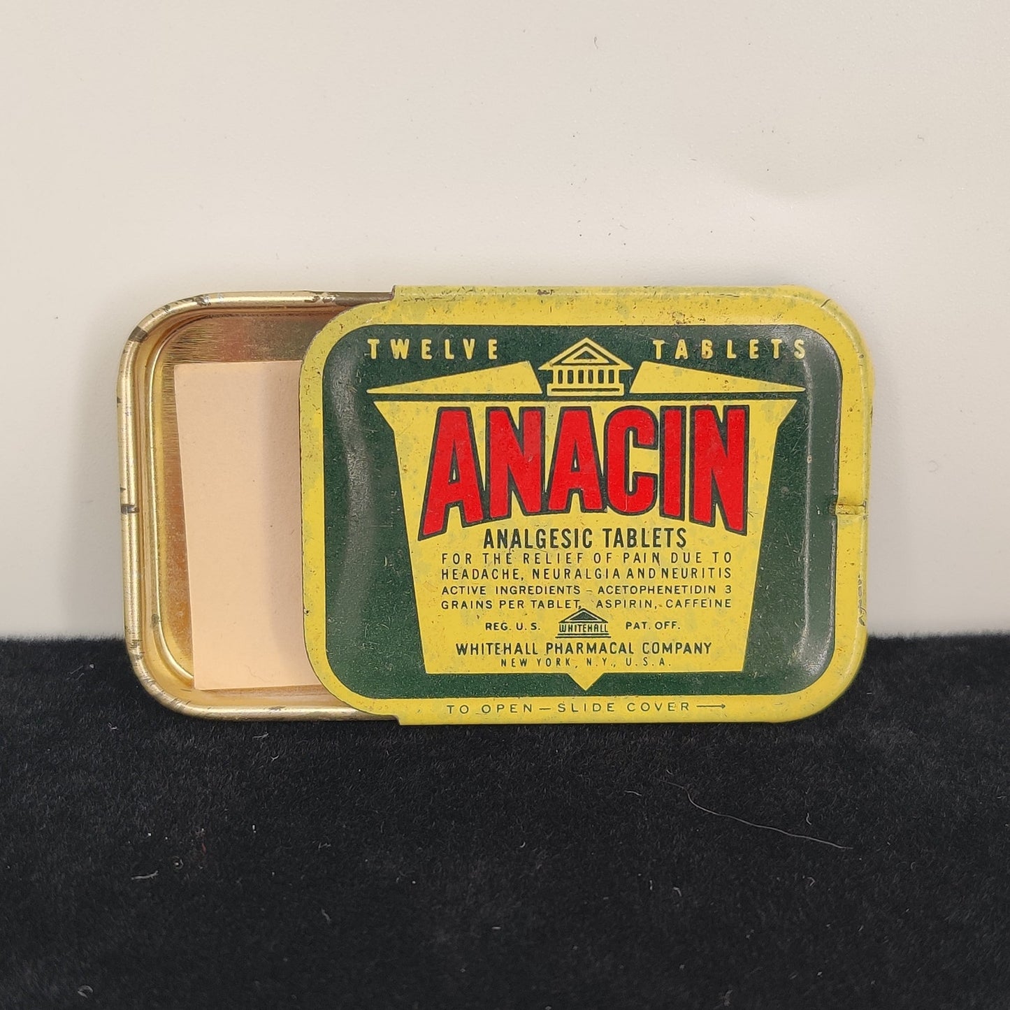 Vintage Anacin Metal Pill Tin Box Analgesic Tablets Movie Prop Steampunk