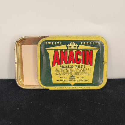 Vintage Anacin Metal Pill Tin Box Analgesic Tablets Movie Prop Steampunk