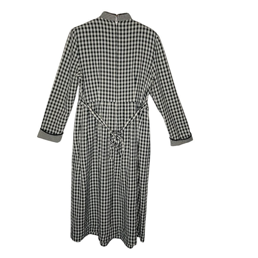 Vintage Plaza South Green Gingham Check Midi Dress Large Frog Closures Medium