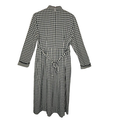 Vintage Plaza South Green Gingham Check Midi Dress Large Frog Closures Medium