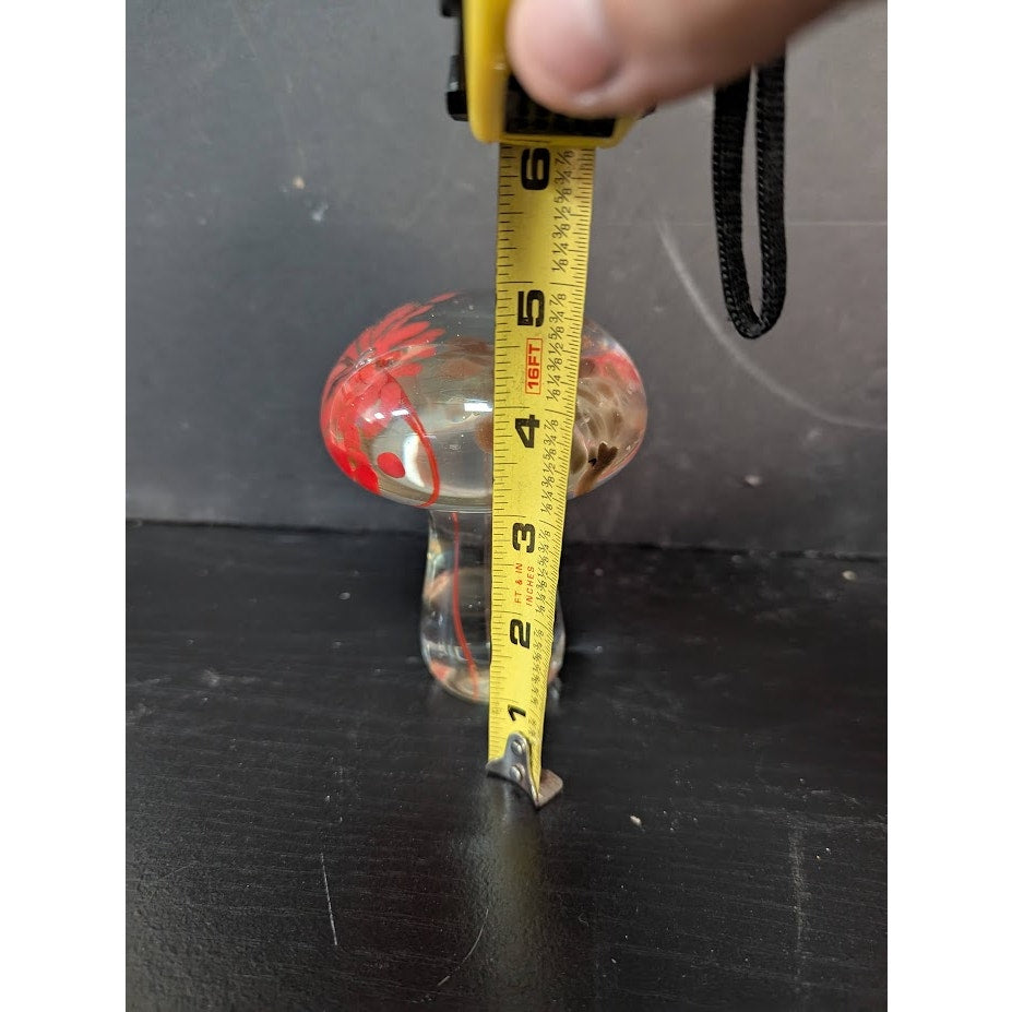BEAUTIFUL RED YELLOW BROWN FLOWERS GLASS MUSHROOM TOADSTOOL PAPERWEIGHT