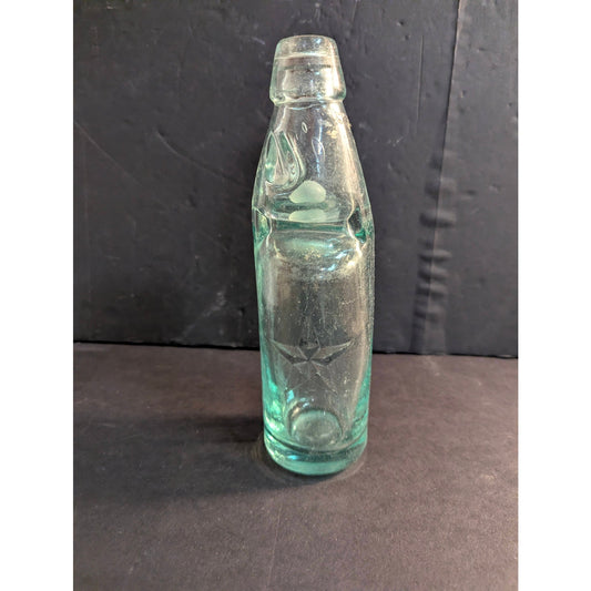 Antique Codd Neck Glass Soda Bottle Aqua Embossed Star Marble Stopper
