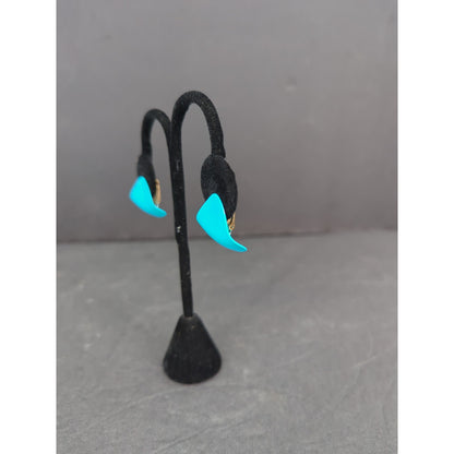 Vintage Mid-Century Bright Turquoise Blue Triangle Screw Back Earrings Retro