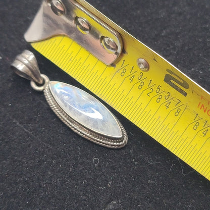 Marquise-cut Rainbow Moonstone Labradorite Sterling Silver Pendant