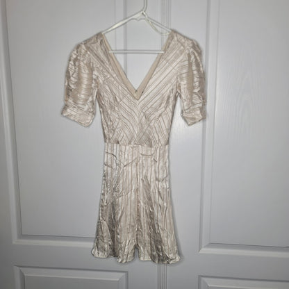 Topshop Champagne Cream Striped lined Mini Dress Pouf Sleeve Us size 2