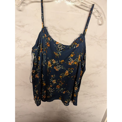Socialite Size Small Tank top blouse spaghetti straps blue Floral lace NEW