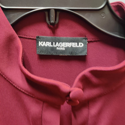 Karl Lagerfeld Paris Maroon Burgundy Mock Neck Blouse Medium Long Sleeve Top