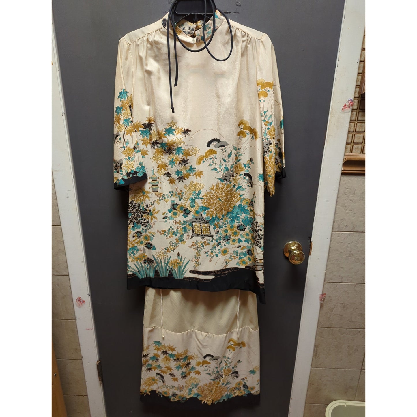Krist Gudnason Asian inspirted Chinoserie Print 3pc Skirt Set Top Skirt Belt